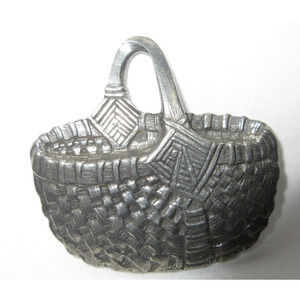 VTG DANFORTH PEWTER Woven Picnic Basket Brooch Pin Cottage Core 1990 signed